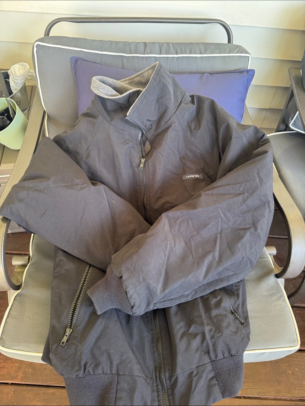Lands' End Men's Black Zip-Front Windbreaker Jacket
